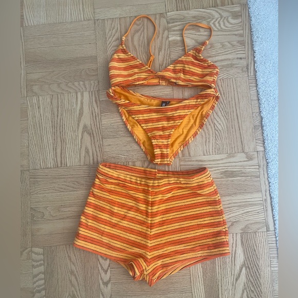 Triangl Swimwear Orange Striped Bikini Set - Picture 1 of 4